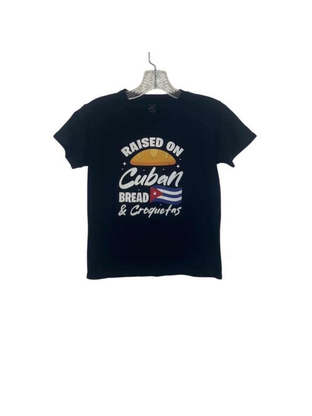 Raised On Cuban Bread & Croquetas Tshirt Youth Small‎ Black Gildan Softstyle